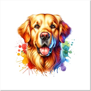 Bright Watercolor Golden Retriever Posters and Art